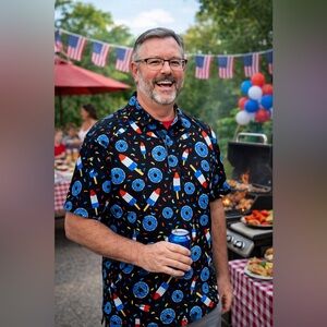 DEOLAX Polo Shirt Mens Large 4th Of July  Donut Popsicle Ice Performance Golf